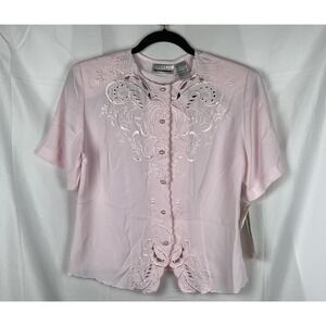 Vintage 90s Christie & Jill Pink Coquette Blouse 4P Pearl Soft Girl Romantic NWT